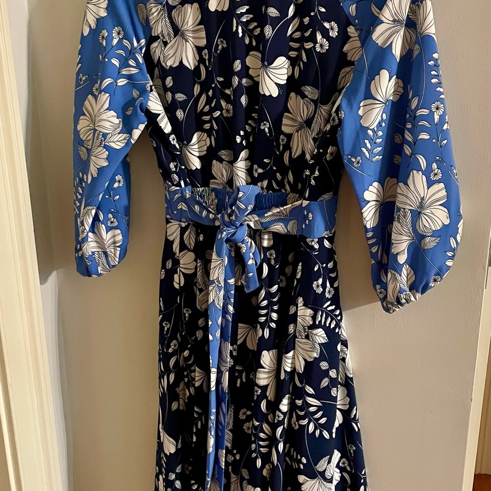 Maison Tara Navy and White Sundress with 3/4 Bishop Sleeves - Picture 2 of 3